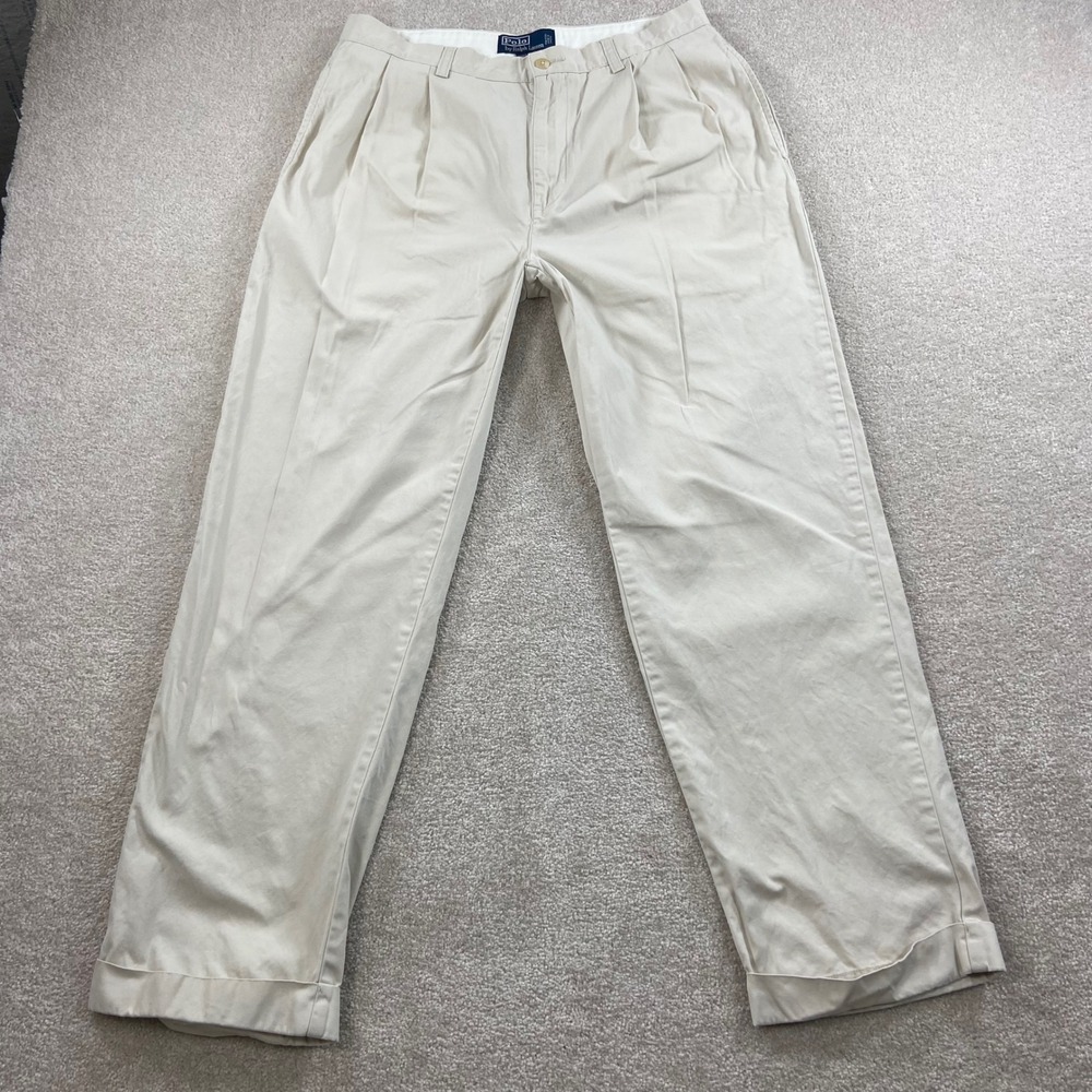 Polo Ralph Lauren Hammond Pant Men 33x30 Tan Beige Pleated Cuffed Chinos